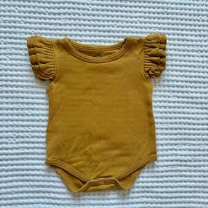 Emerson & Friends Mustard Gold Flutter Sleeve Ruffle 100% Cotton Bodysuit: 3-6M